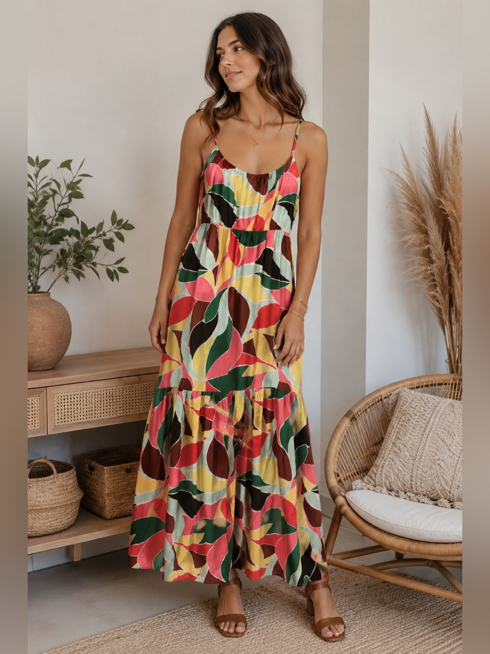 Sanctuary Abstract Print Tiered Dress Size Small | Boho Sleeveless Sundress